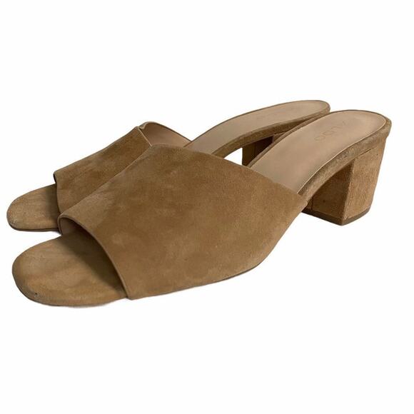 Women’s Sz 10 ALDO Tan Suede Slip On Slides Heels - Picture 5 of 8